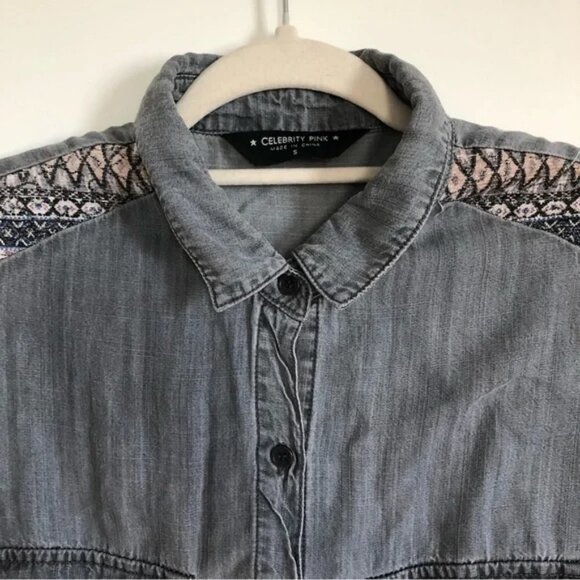 Celebrity Pink Tencel Patchwork Button Down Shirt Small - Picture 5 of 9